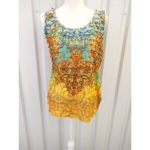 Brina & Em Womens Top Layered Tank Multicolor Fleur de Lis Design Large